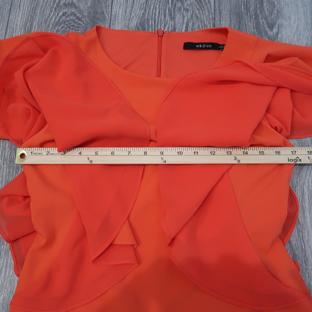 Ark & Co Dress Womens S Midi Flutter Sleeves Shift Cocktail Wedding Party Orange - Picture 12 of 14